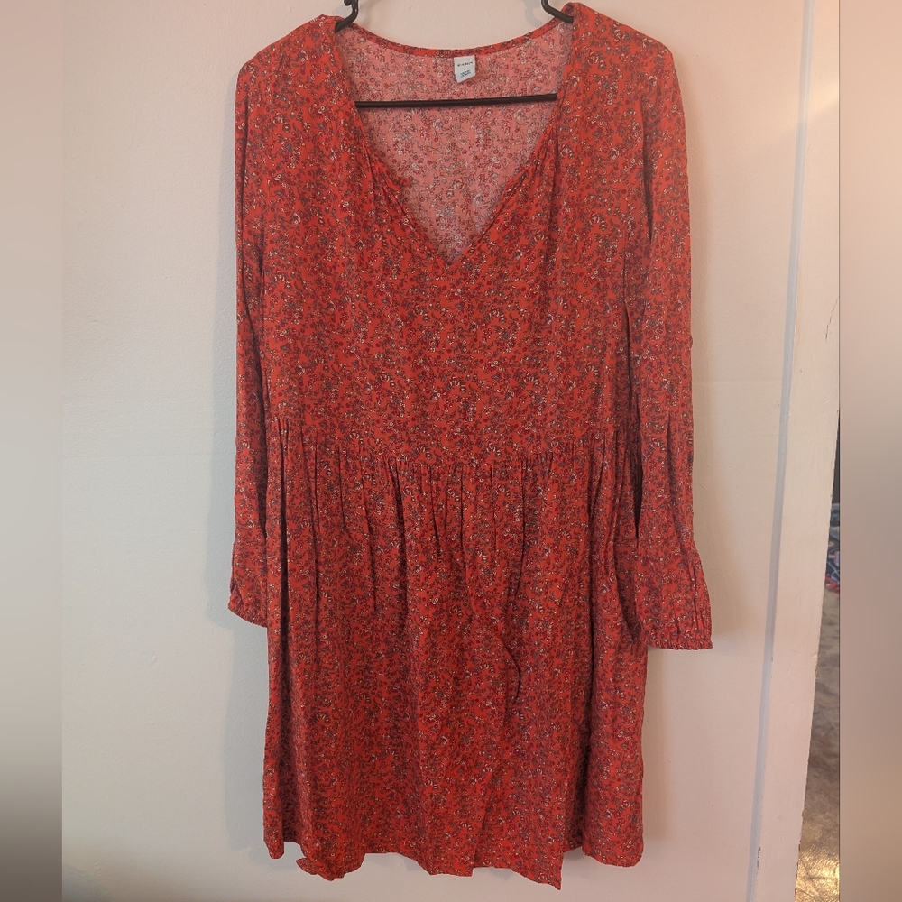 3 For $12 Clearance Old Navy Dark Orange Floral 3/4 Sleeve Dress